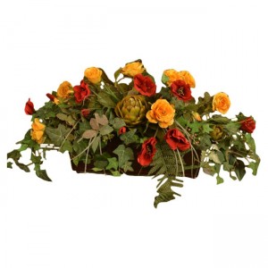 Floral Home Decor Silk Ledge Planter with Roses and Ivy FLHD1009